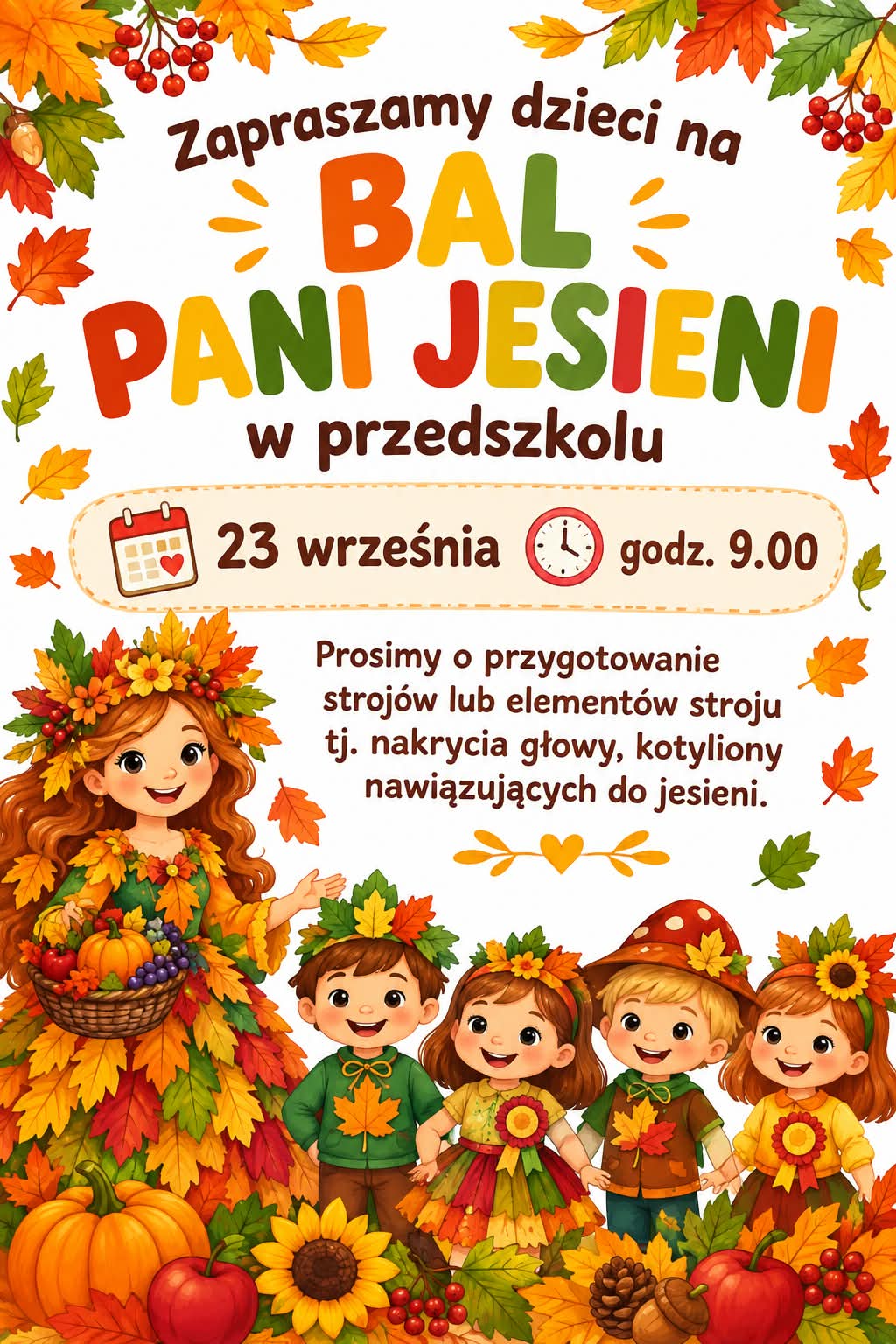 Zapraszamy dzieci na Bal Pani Jesieni! Zapraszamy dzieci na Bal Pani Jesieni!